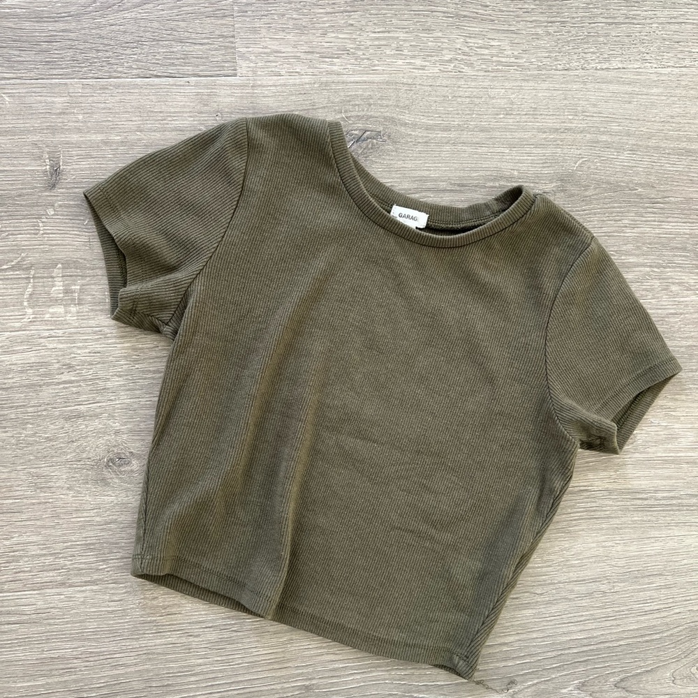 Garage Green Crop Top Relaxed Fit Cotton